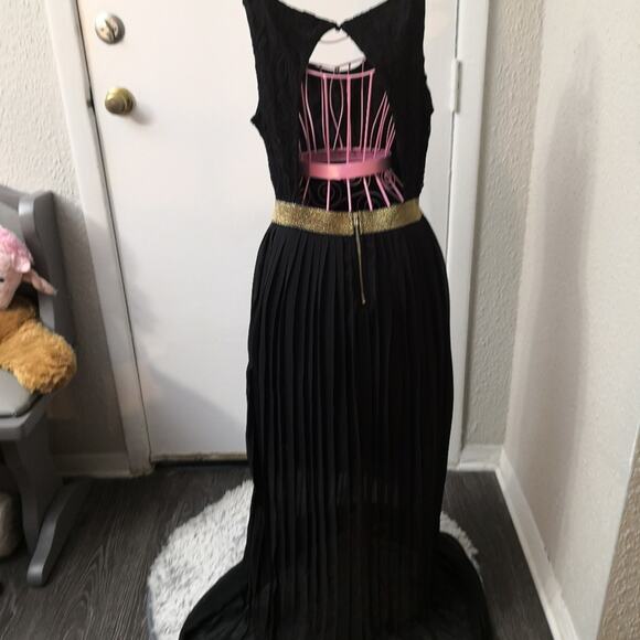 Fab'rik Black Keyhole Silk Maxi Dress M Boho Minimalist Retrogirl Glam Party - Picture 2 of 7